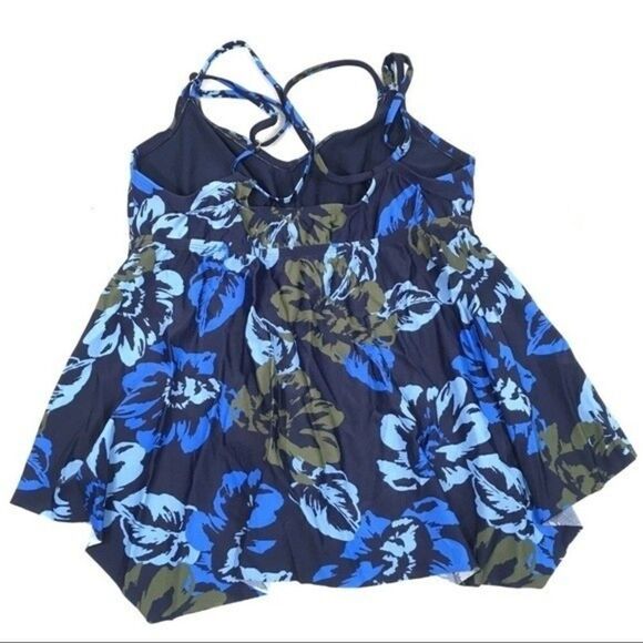 KONA SOL STRAPPY CROSS BACK TROPICAL PRINT TANKINI SWIMSUIT TOP MEDIUM - Picture 2 of 8